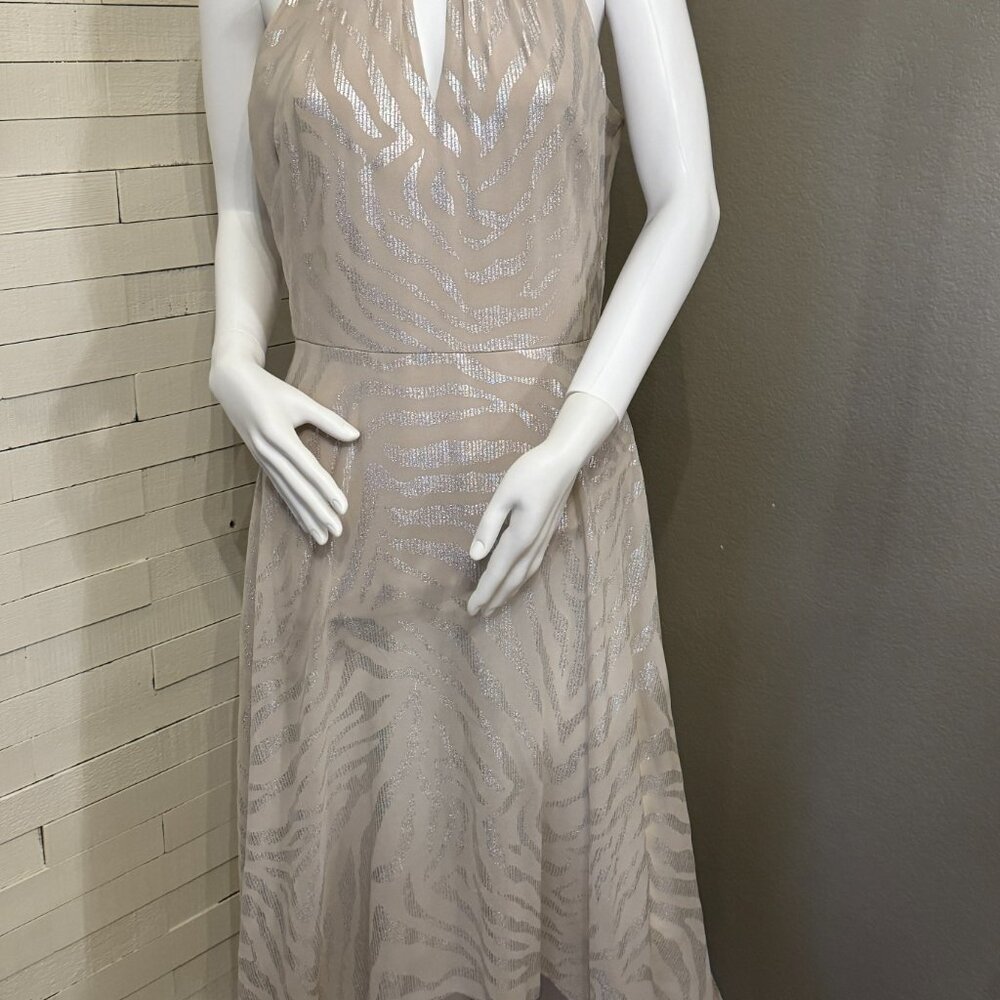 White House Black Market Chain Halter Silver/Taupe Women's Dress Sz. 4